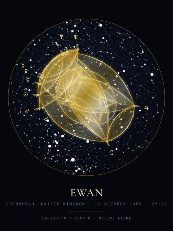 Birth chart in the Gold Midnight finish — Edinburgh, 1987